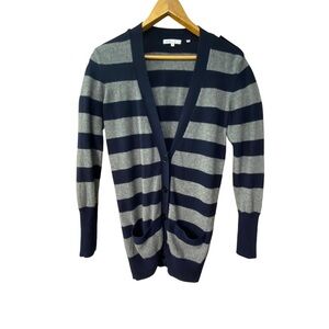 Vince cashmere striped button cardigan navy and grey EUC